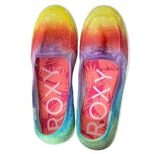 New In Box Roxy Custom Rainbow Tie Die Slip On Cloth Shoes Size 8 Orange Pink
